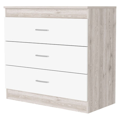 32" Gray And White Wood Three Drawer Dresser