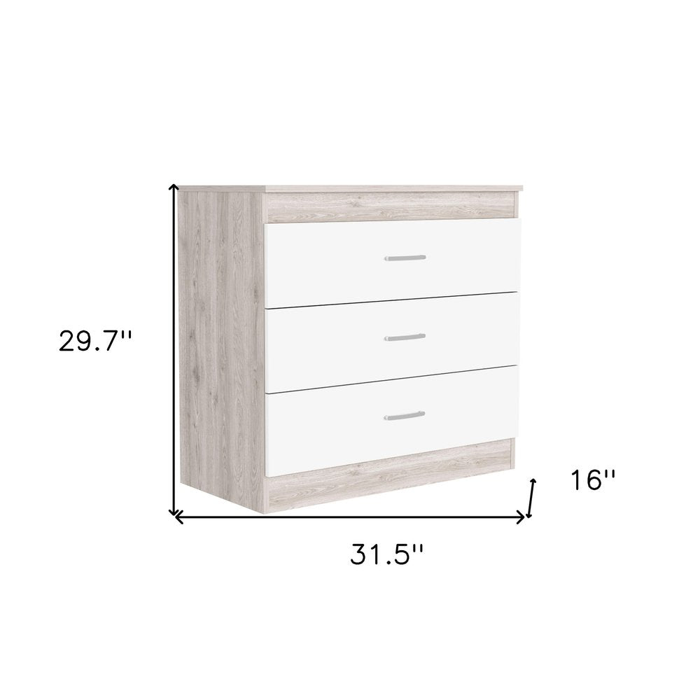 32" Gray And White Wood Three Drawer Dresser