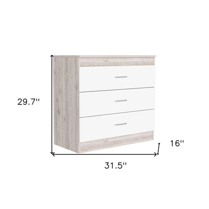 32" White And Gray Wood Three Drawer Dresser
