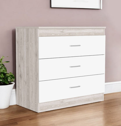 32" White and Gray Three Drawer Dresser