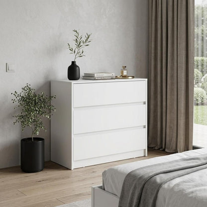 34" White Three Drawer Dresser