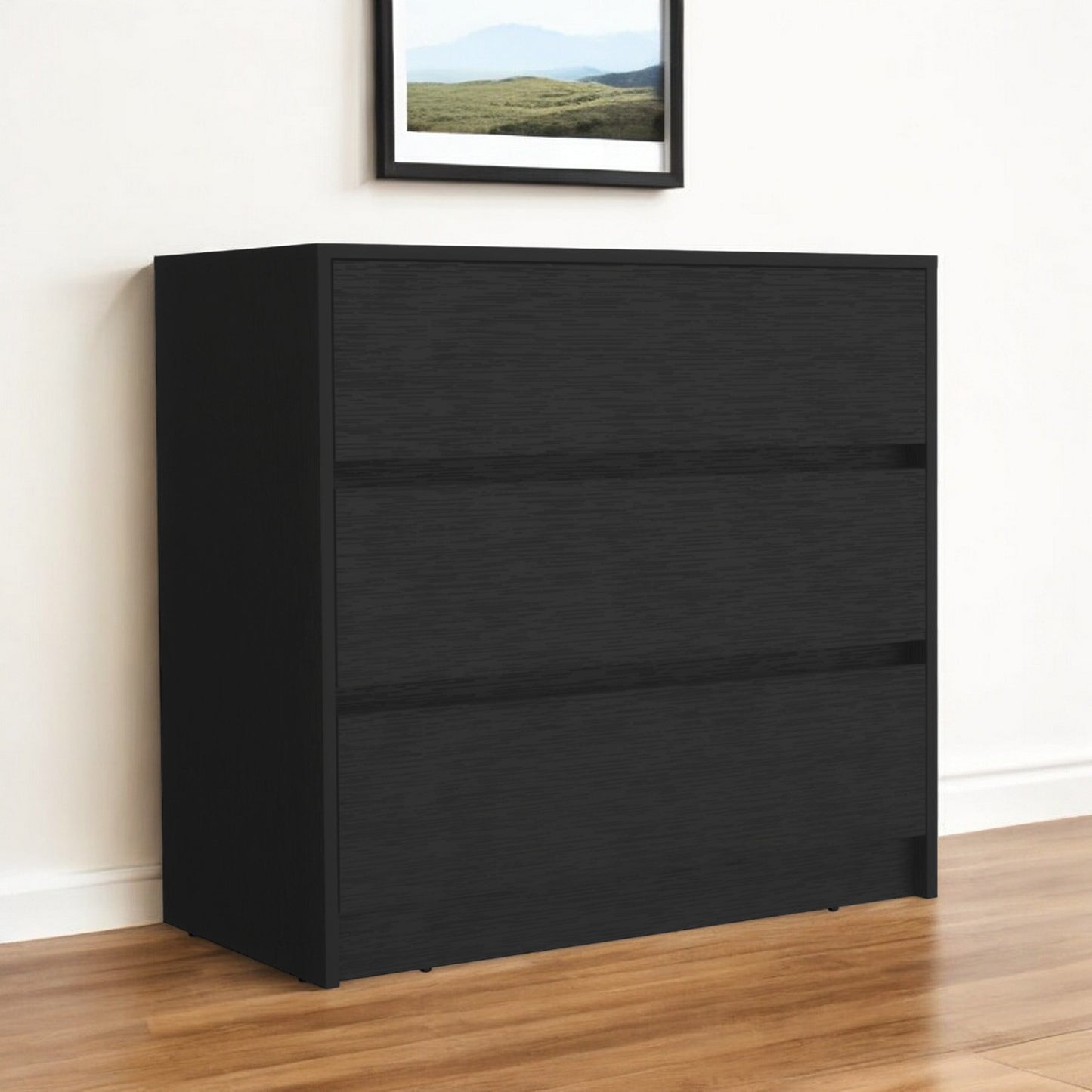 34" Black Three Drawer Dresser