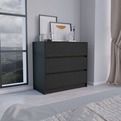 34" Black Wood Three Drawer Dresser