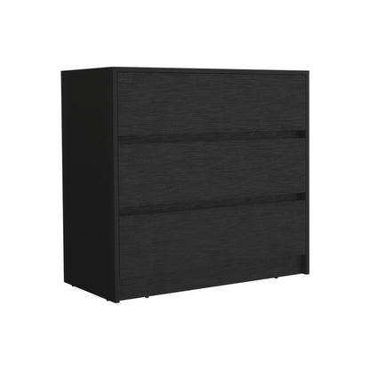 34" Black Wood Three Drawer Dresser