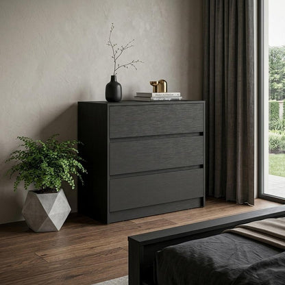 34" Black Wood Three Drawer Dresser