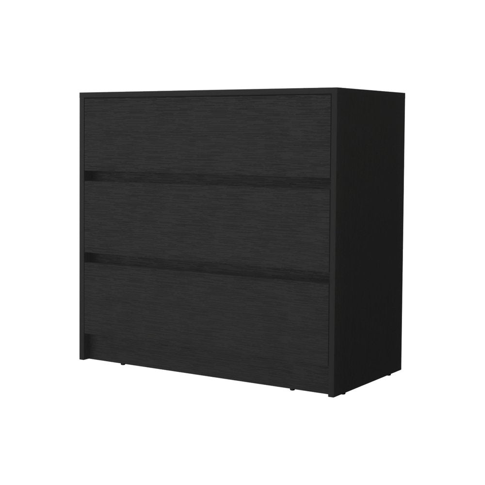 34" Black Wood Three Drawer Dresser