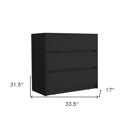 34" Black Wood Three Drawer Dresser