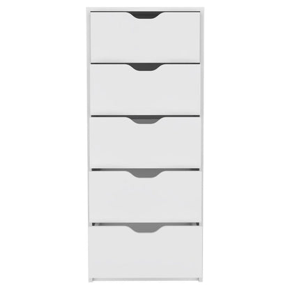 18" White Wood Five Drawer Dresser