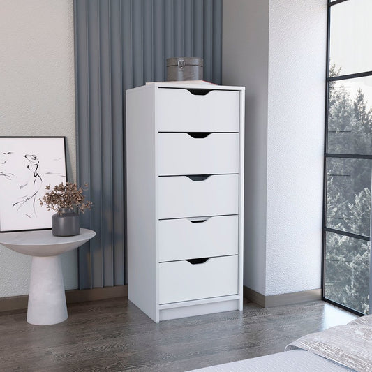 18" White Wood Five Drawer Dresser