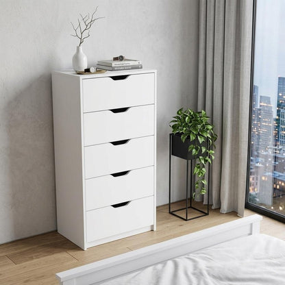 18" White Wood Five Drawer Dresser