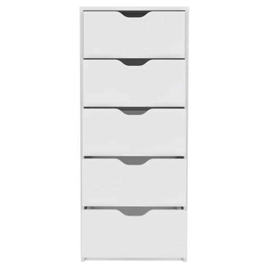 18" White Wood Five Drawer Dresser
