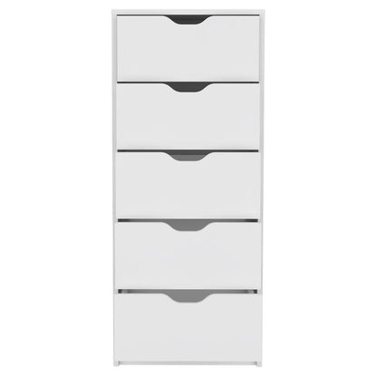 18" White Wood Five Drawer Dresser