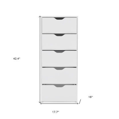 18" White Wood Five Drawer Dresser