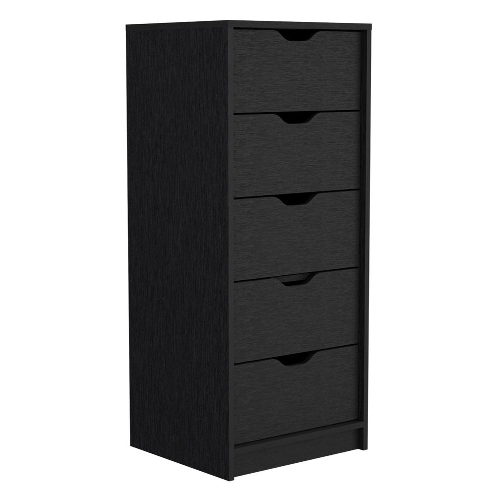 18" Black Wood Five Drawer Dresser