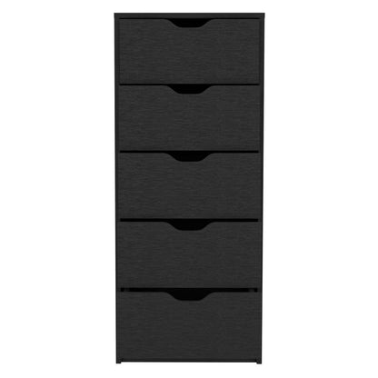 18" Black Wood Five Drawer Dresser