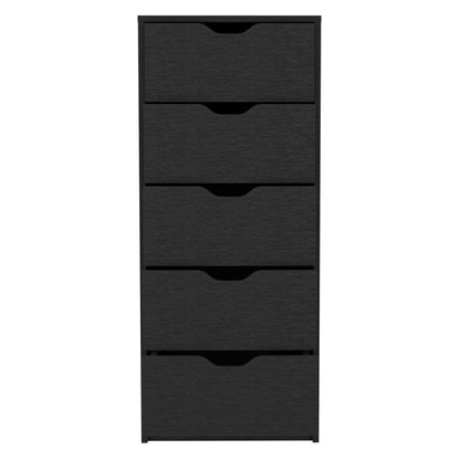 18" Black Wood Five Drawer Dresser