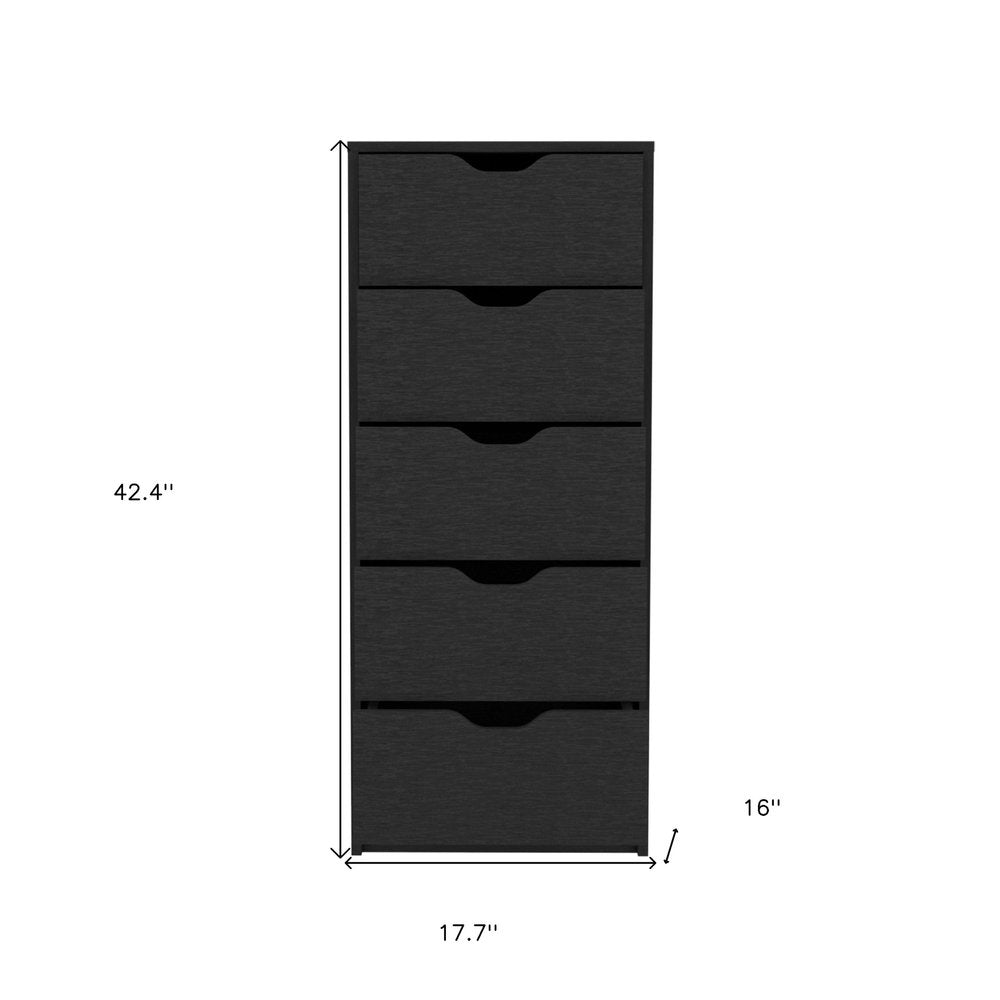 18" Black Wood Five Drawer Dresser