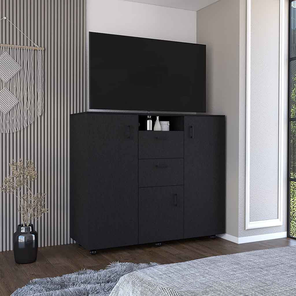 55" Black Two Drawer Combo Dresser