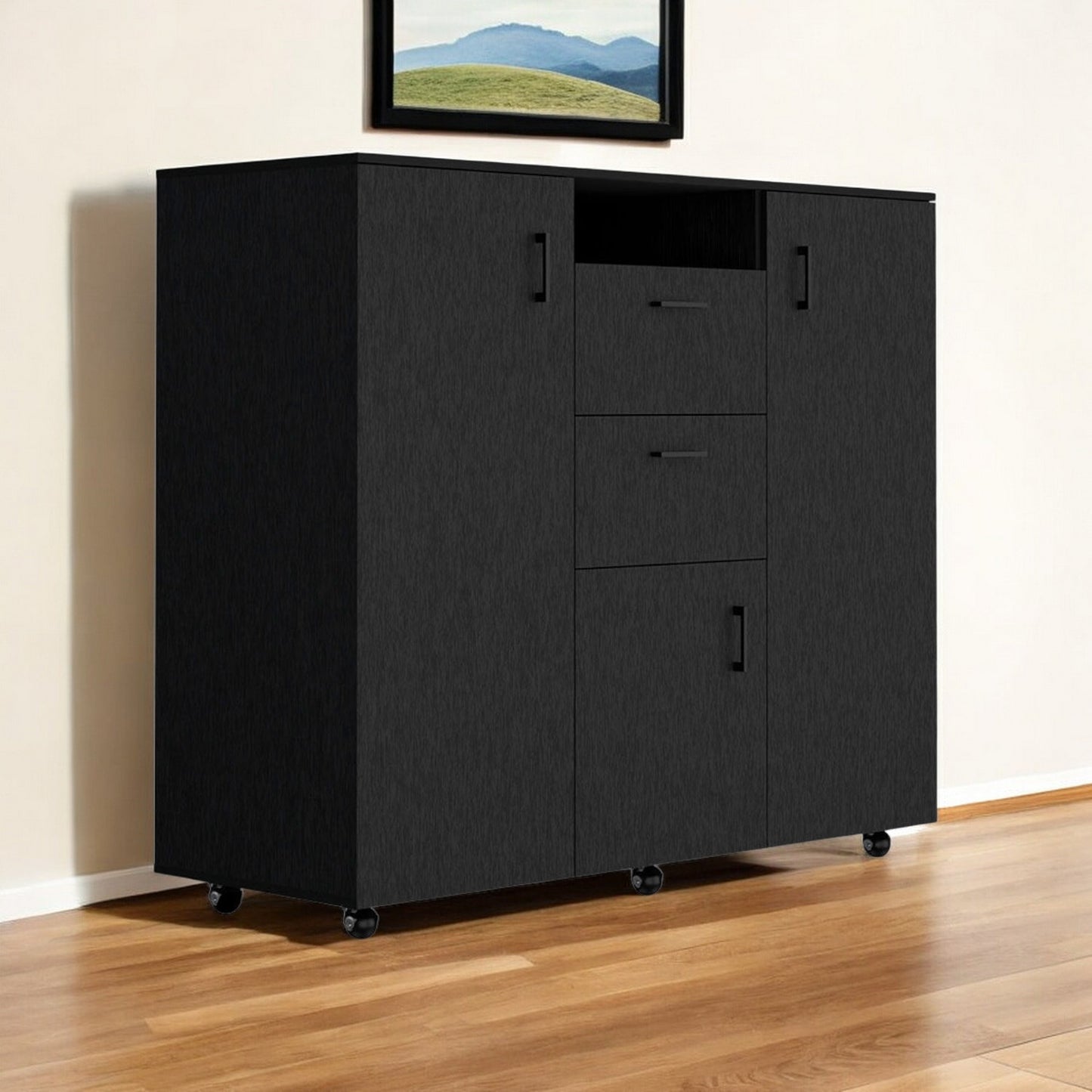 55" Black Two Drawer Combo Dresser