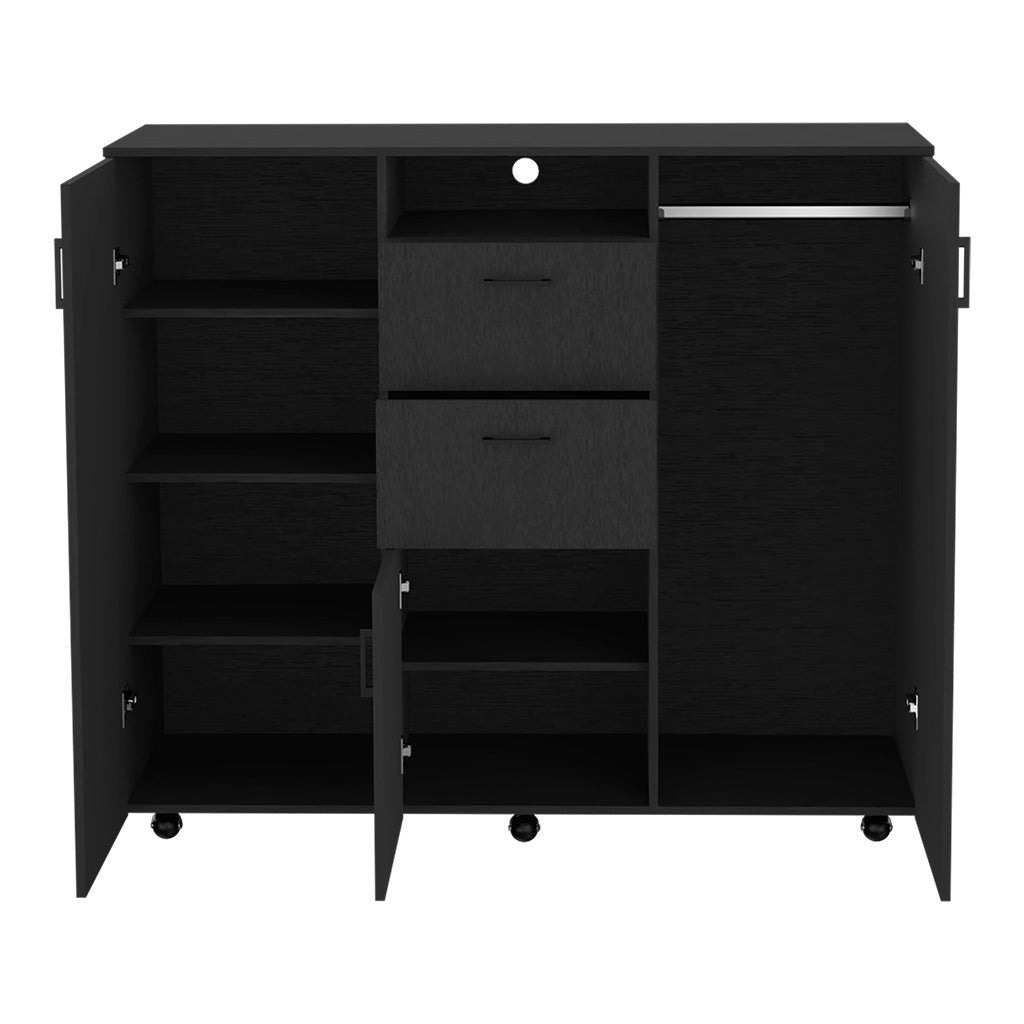 55" Black Two Drawer Combo Dresser