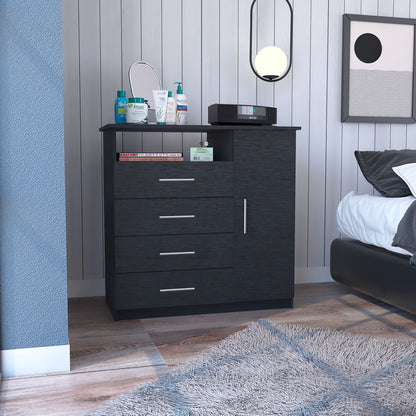 36" Black Four Drawer Combo Dresser