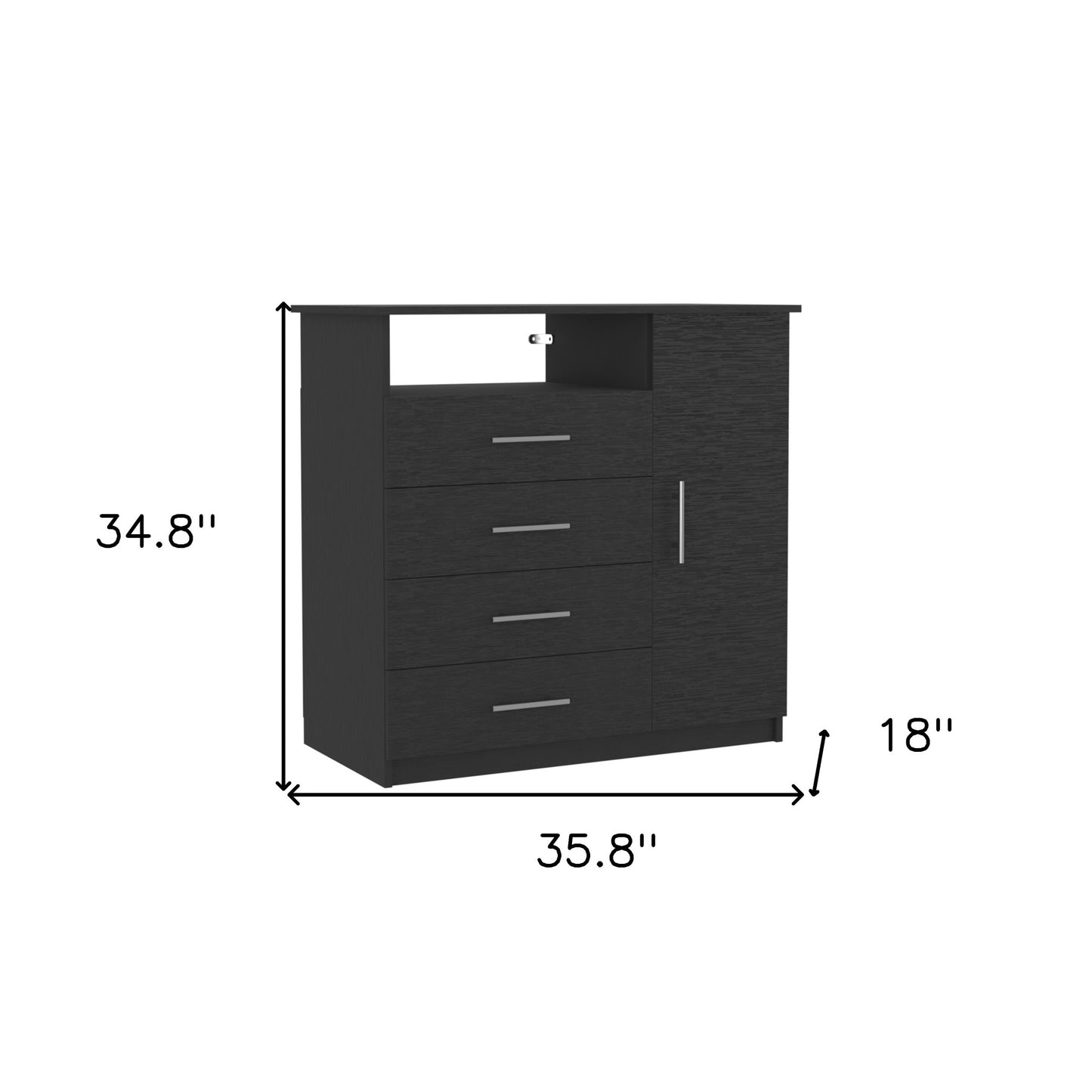 36" Black Four Drawer Combo Dresser