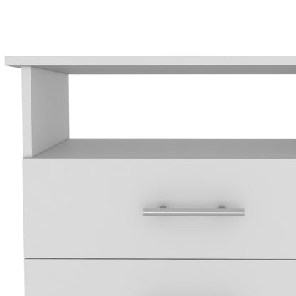 36" White Four Drawer Combo Dresser With Open Shelf