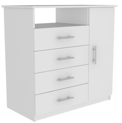 36" White Four Drawer Combo Dresser With Open Shelf