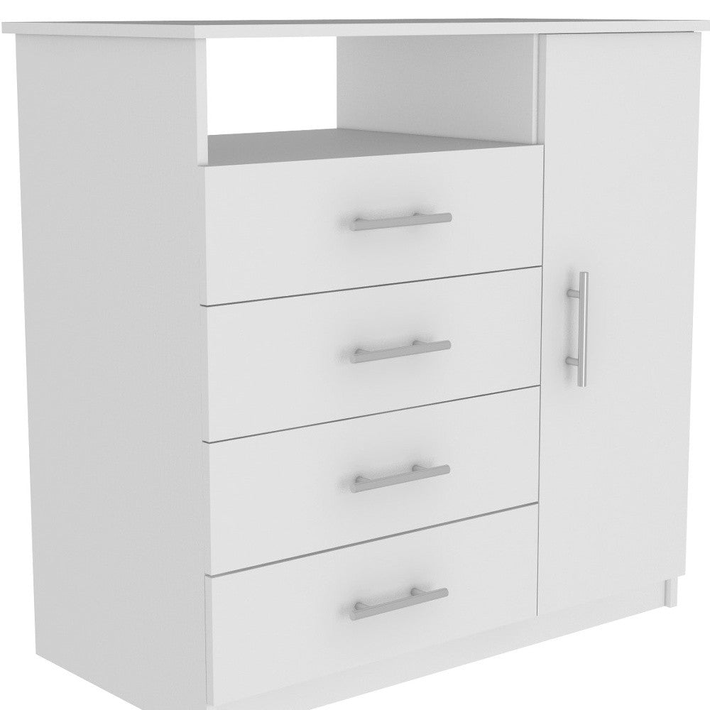 36" White Four Drawer Combo Dresser With Open Shelf