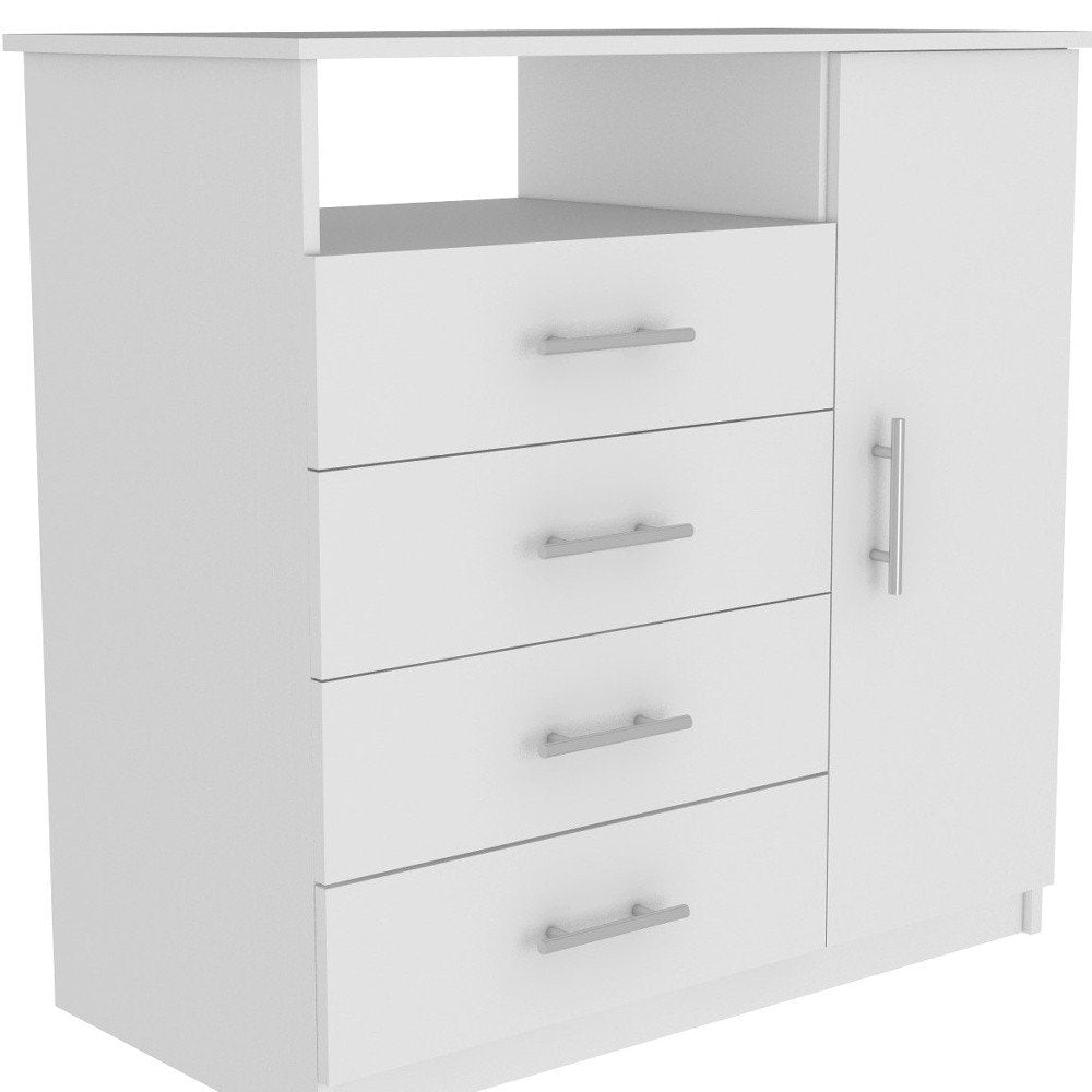 35" White Wood Four Drawer Combo Dresser
