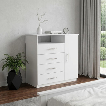 35" White Wood Four Drawer Combo Dresser