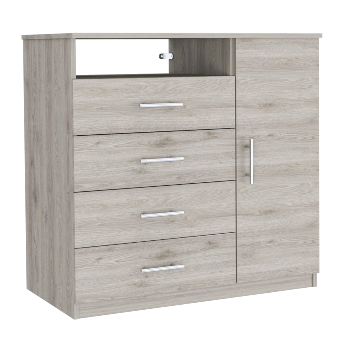 36" Light Gray Four Drawer Combo Dresser With Open Shelf