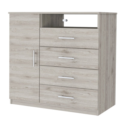 36" Light Gray Four Drawer Combo Dresser With Open Shelf