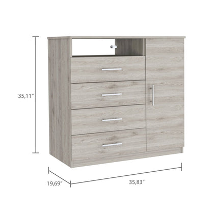 36" Light Gray Four Drawer Combo Dresser With Open Shelf