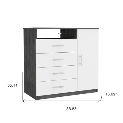 36" White and Gray Four Drawer Combo Dresser With Open Shelf