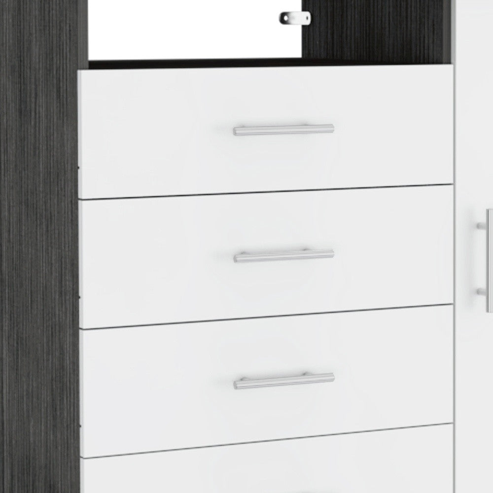 36" White and Gray Four Drawer Combo Dresser With Open Shelf