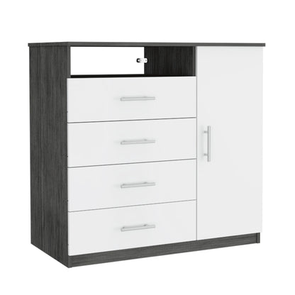 36" White and Gray Four Drawer Combo Dresser With Open Shelf