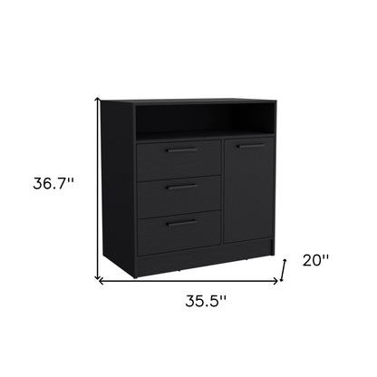 36" Black Three Drawer Combo Dresser With Open Shelf