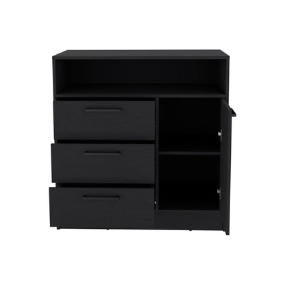 36" Black Three Drawer Combo Dresser With Open Shelf