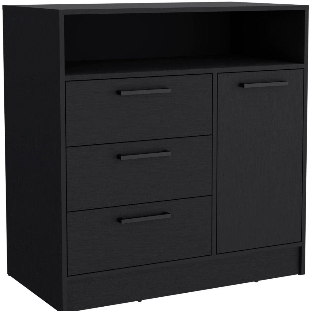 36" Black Three Drawer Combo Dresser With Open Shelf