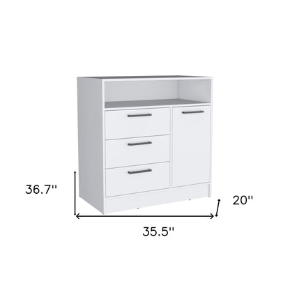 36" White Three Drawer Combo Dresser With Open Shelf