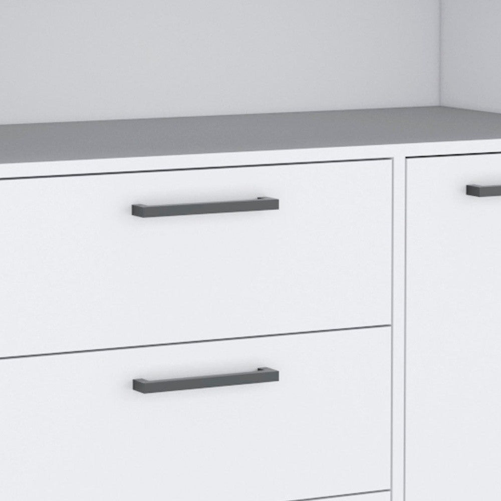 36" White Three Drawer Combo Dresser With Open Shelf