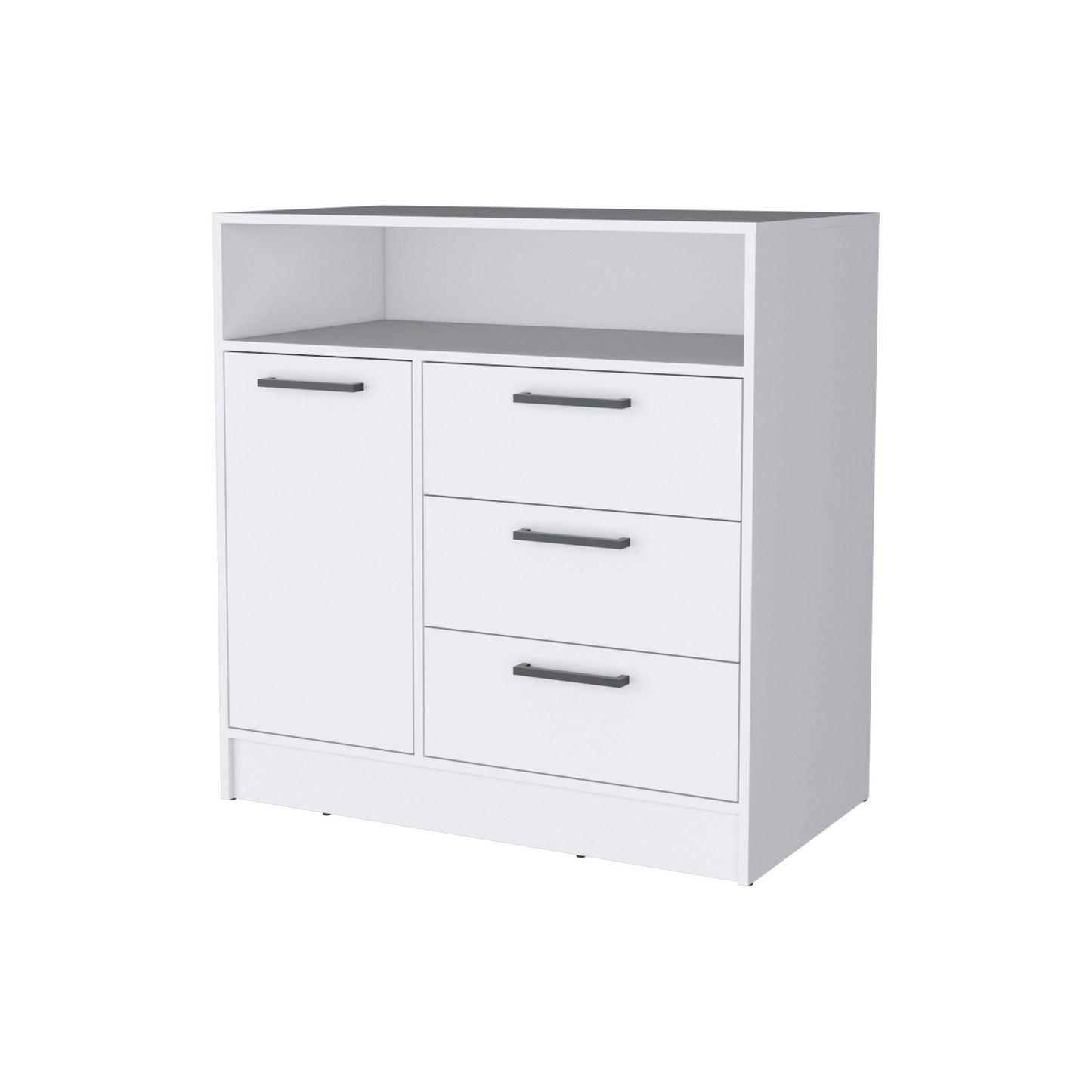 36" White Three Drawer Combo Dresser With Open Shelf