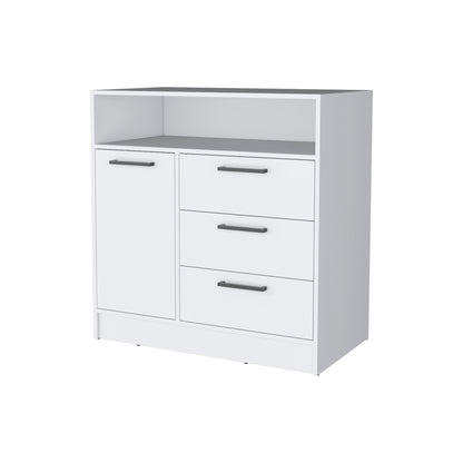 36" White Three Drawer Combo Dresser With Open Shelf