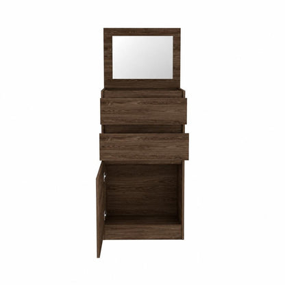 23" Walnut Wood Two Drawers Mirrored Jewelry Stand