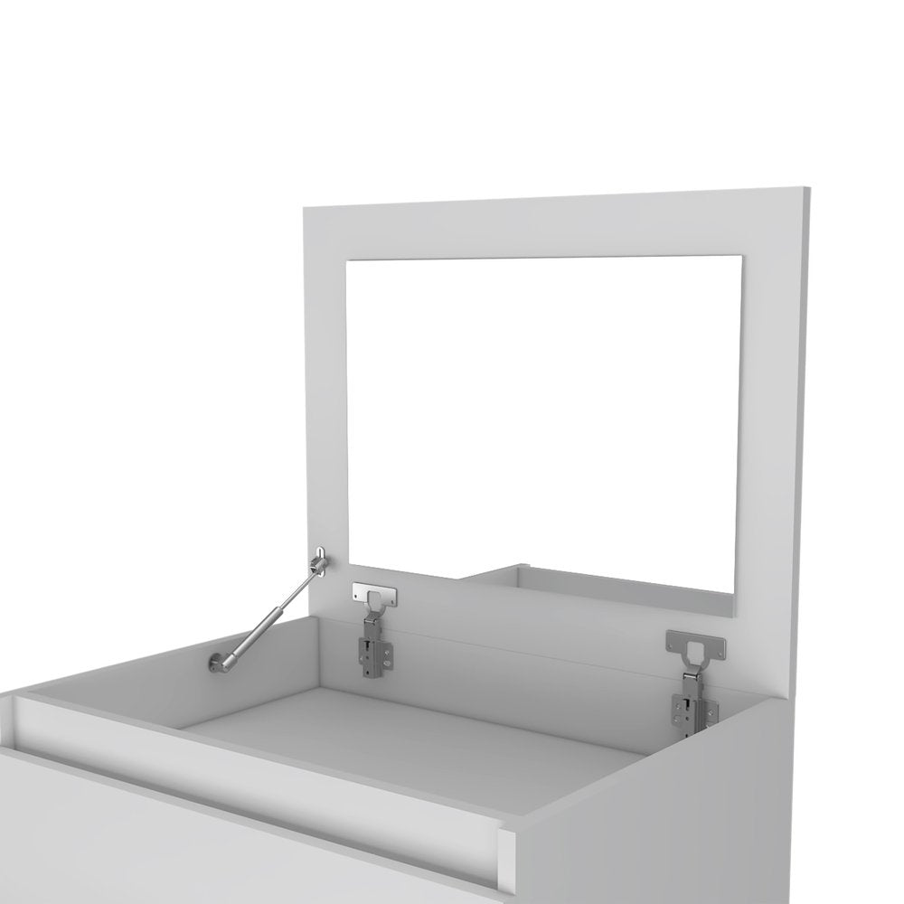 23" White Wood Two Drawers Mirrored Jewelry Stand