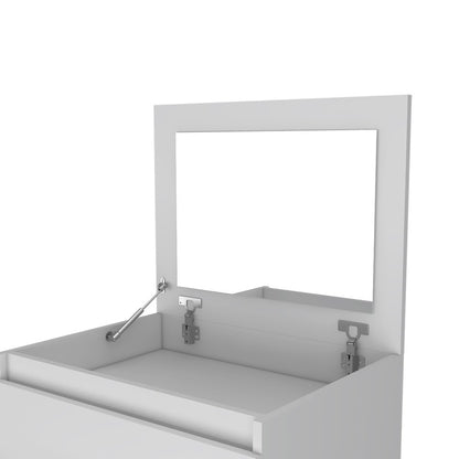 23" White Wood Two Drawers Mirrored Jewelry Stand