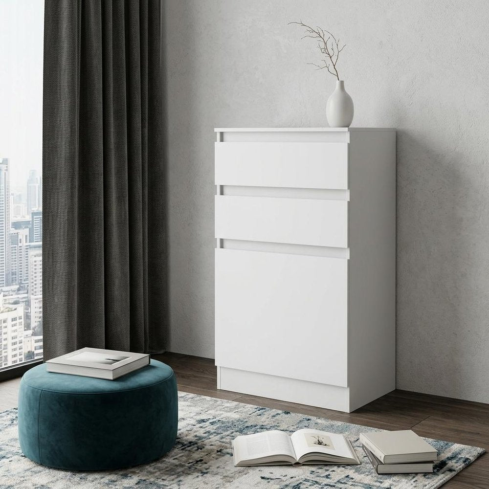 23" White Wood Two Drawers Mirrored Jewelry Stand