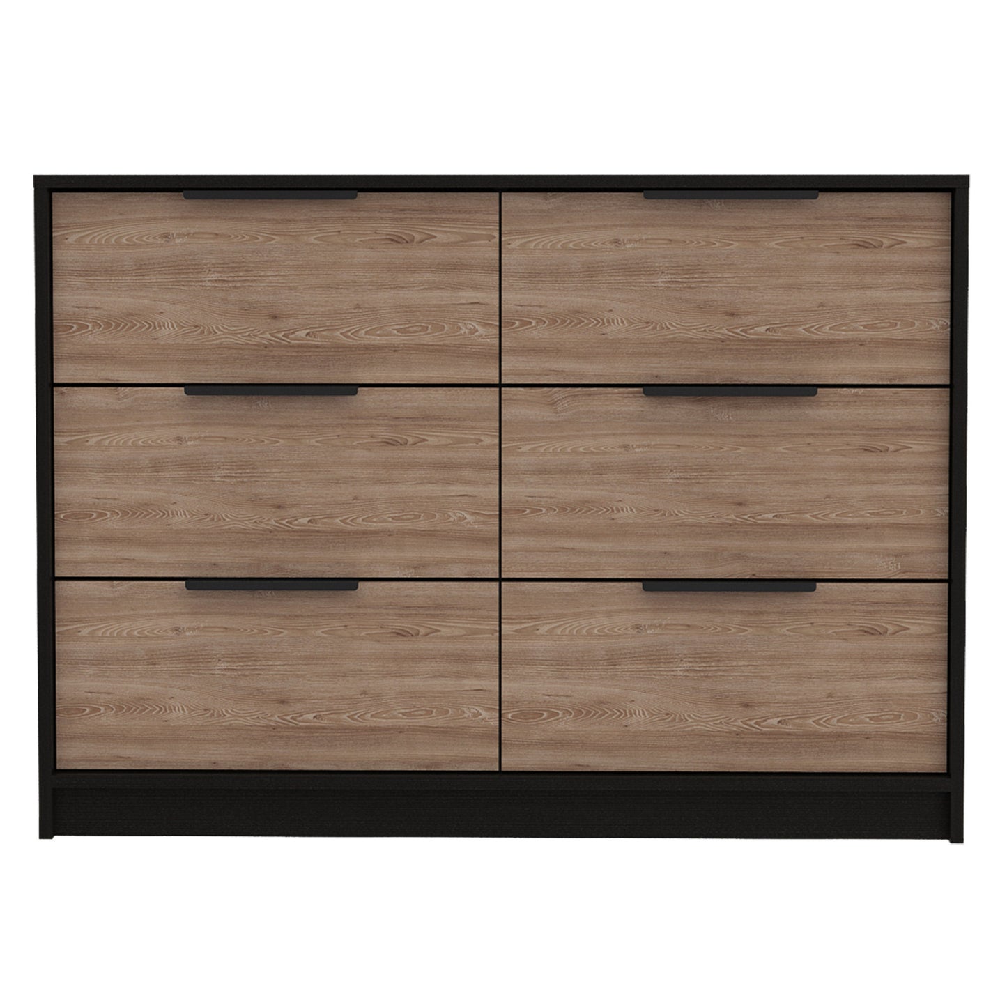 42" Brown and Black Six Drawer Double Dresser