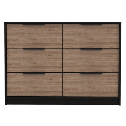 42" Brown and Black Six Drawer Double Dresser